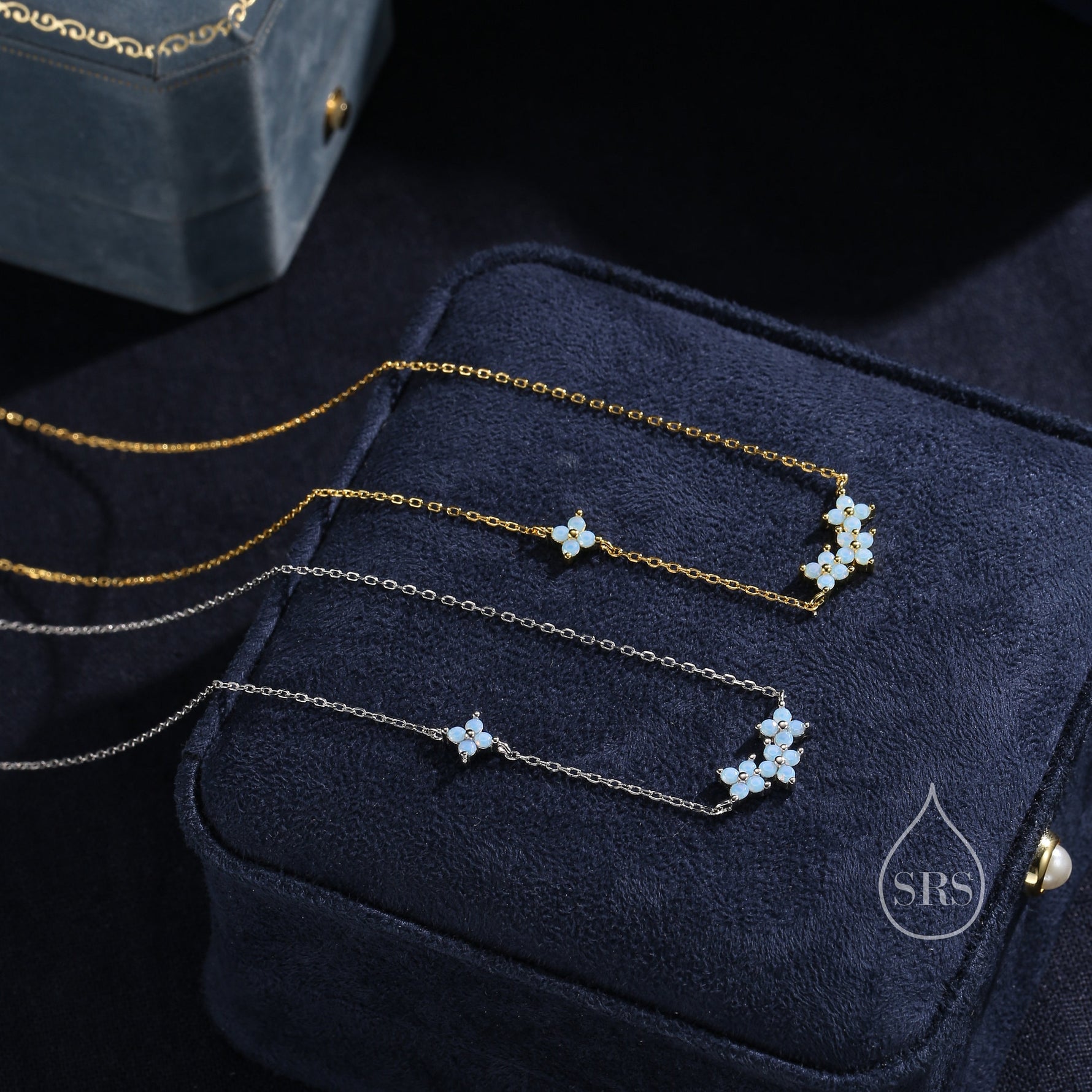 Tiny Blue Hydrangea Bouquet CZ Necklace in Sterling Silver, Silver or Gold, Tiny CZ Flower Necklace, Tiny CZ Necklace