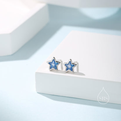 Small CZ Star Stud Earrings in Sterling Silver, Silver or Gold, 5mm Sparkly Crystal Star Earrings, Stacking Earrings, Green Star, Blue Star