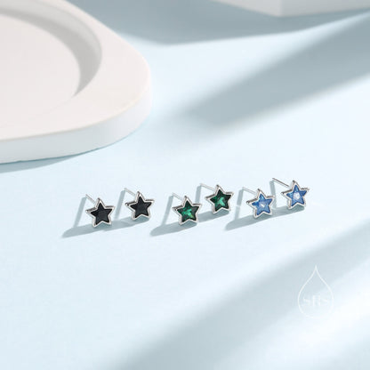 Small CZ Star Stud Earrings in Sterling Silver, Silver or Gold, 5mm Sparkly Crystal Star Earrings, Stacking Earrings, Green Star, Blue Star