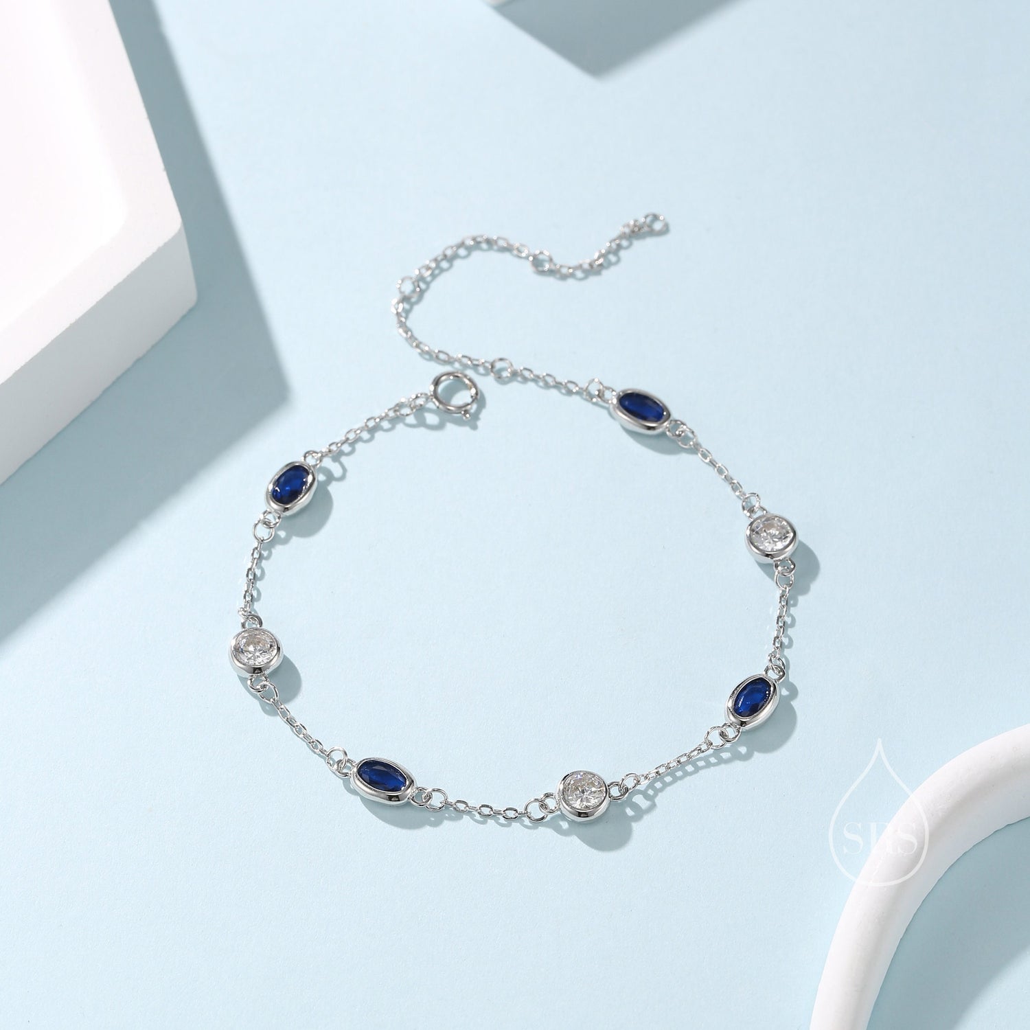 Sapphire Blue & Clear CZ Station Bracelet