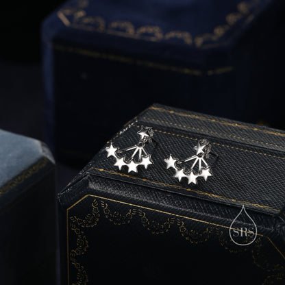 Star Ear Jacket in Sterling Silver, Four Star Earrings in Sterling Silver, Silver, Gold or Rose Gold, Front and Back