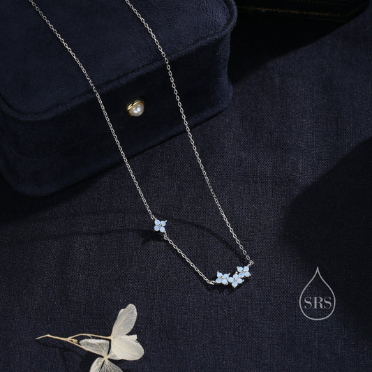 Tiny Blue Hydrangea Bouquet CZ Necklace in Sterling Silver, Silver or Gold, Tiny CZ Flower Necklace, Tiny CZ Necklace