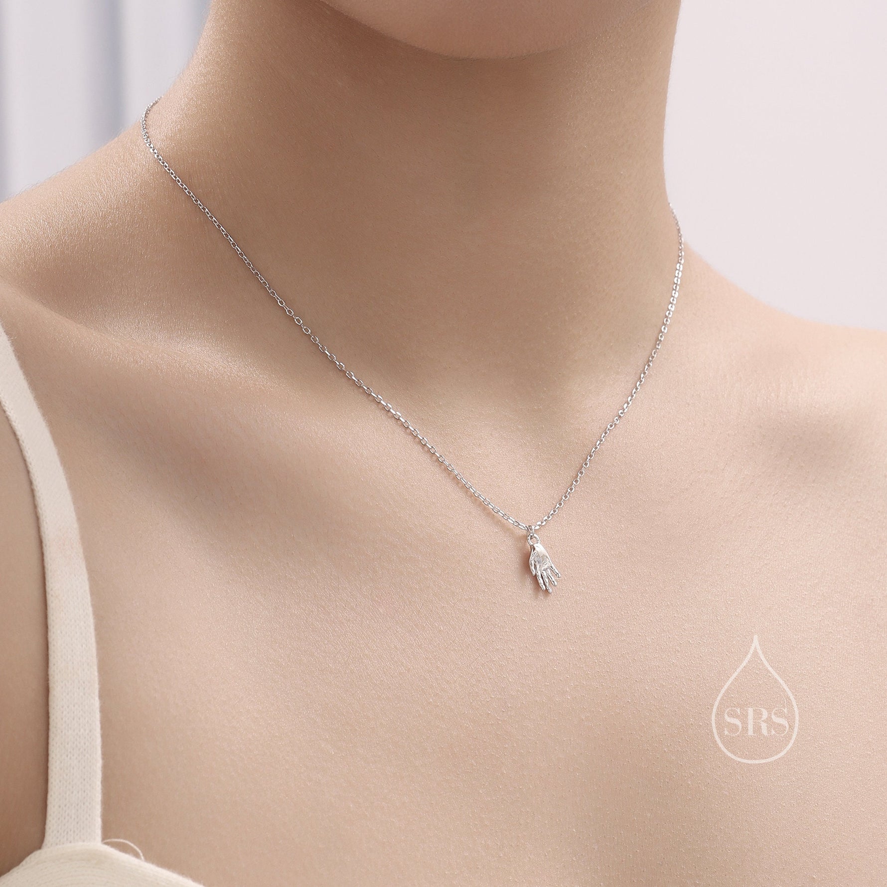 Minimalist Hand Pendant Necklace in Sterling Silver, Silver or Gold, Small Hand Necklace, Tiny Hand Pendant