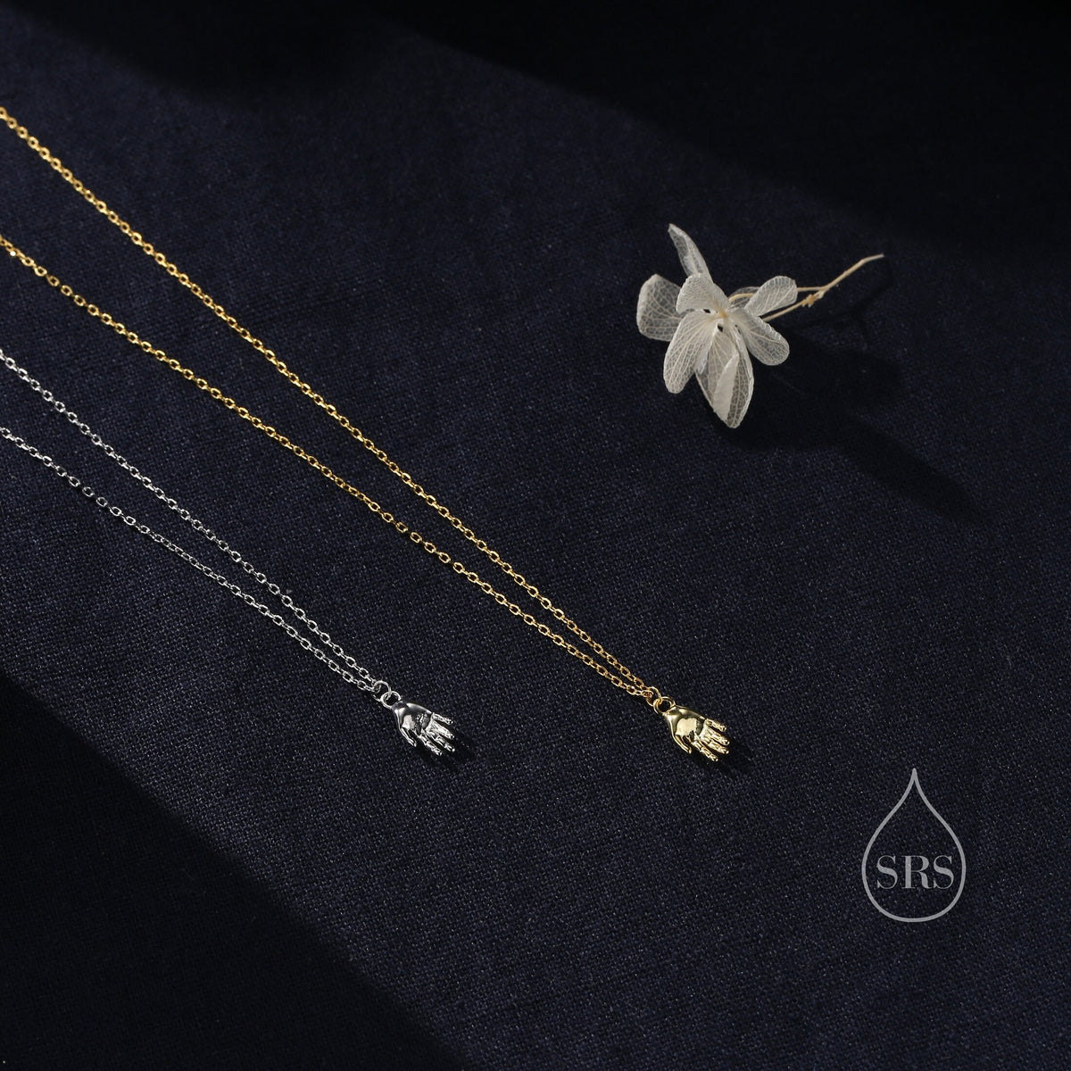 Minimalist Hand Pendant Necklace in Sterling Silver, Silver or Gold, Small Hand Necklace, Tiny Hand Pendant