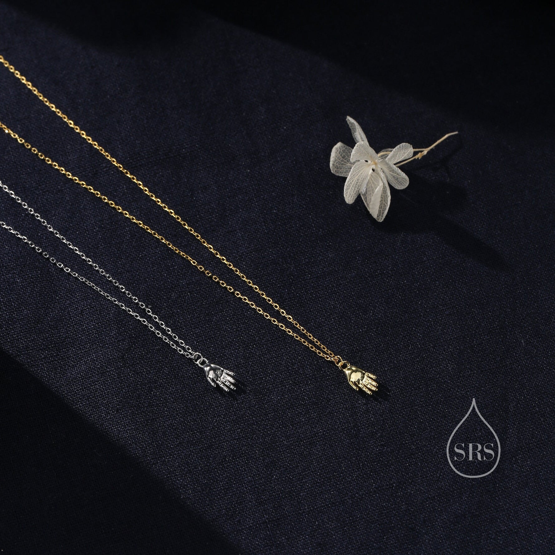 Minimalist Hand Pendant Necklace in Sterling Silver, Silver or Gold, Small Hand Necklace, Tiny Hand Pendant