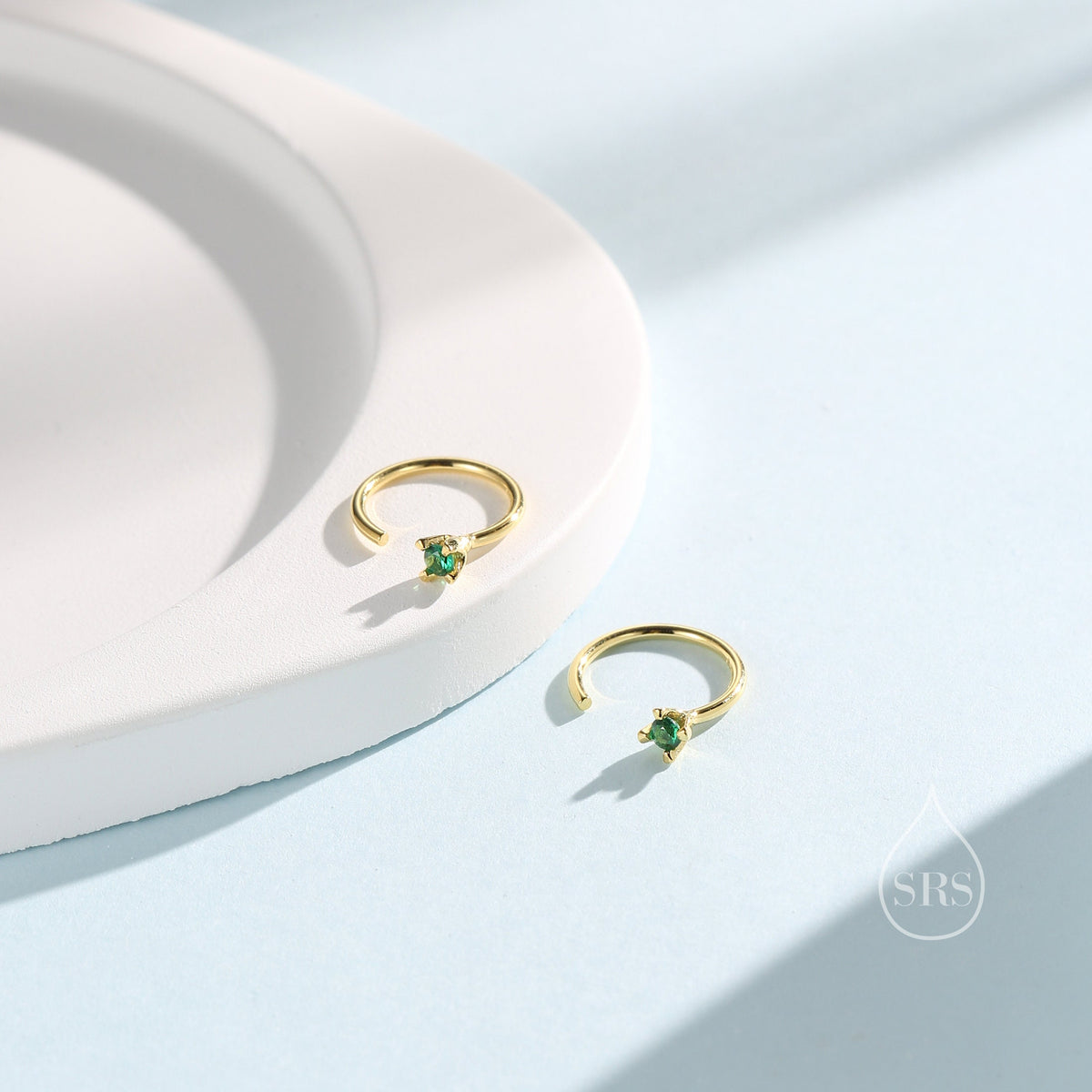 Sterling Silver Emerald Green CZ Open Hoop Earrings
