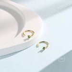 Sterling Silver Emerald Green CZ Open Hoop Earrings