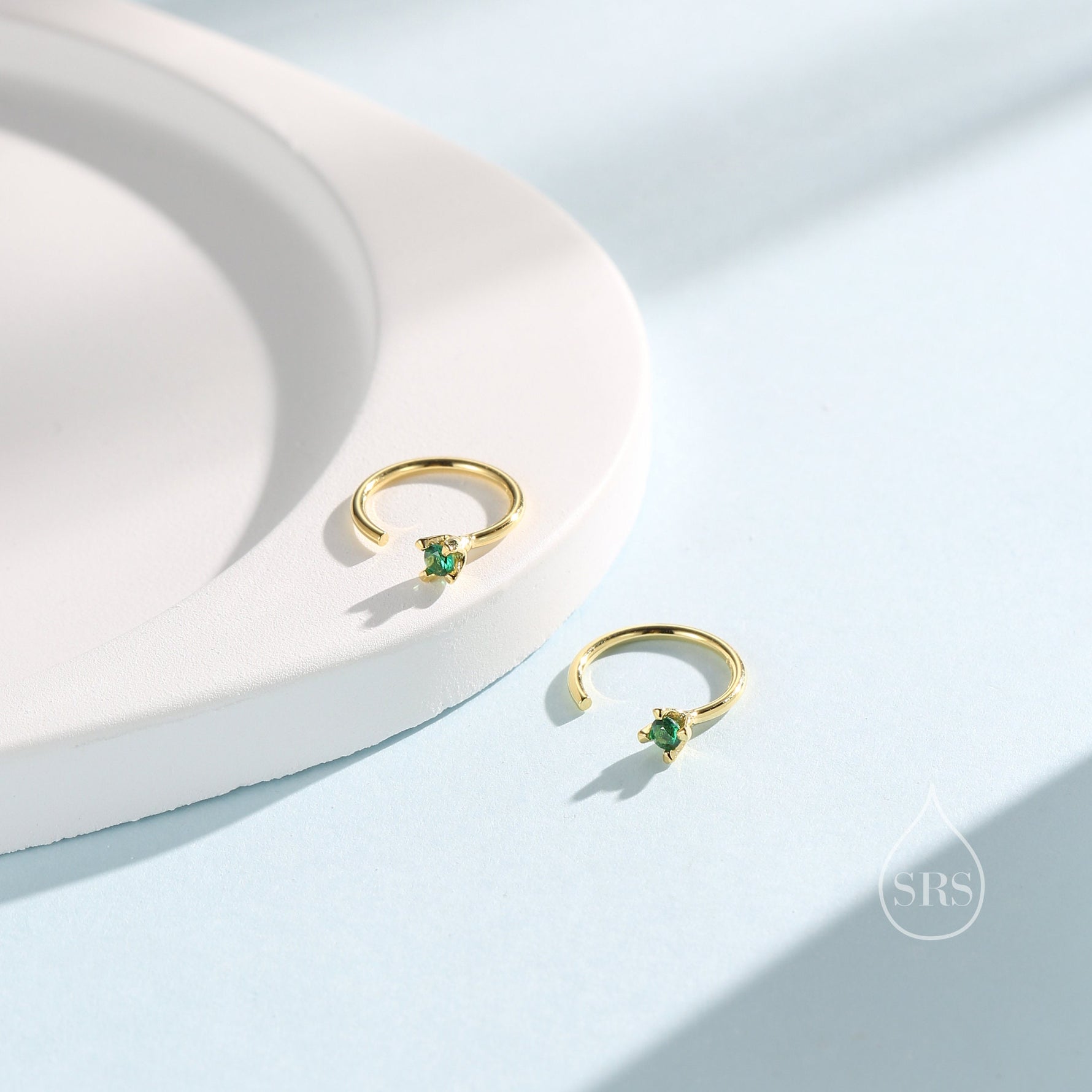 Sterling Silver Emerald Green CZ Open Hoop Earrings