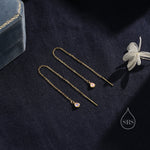 Extra Tiny Moonstone Droplet Long Threader Earrings in Sterling Silver, 3x4mm Pear Shape Lab Moonstone, Silver or Gold or Rosegold