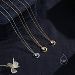 Moonstone Moon and Droplet Pendant Necklace in Sterling Silver, Silver or Gold or Rose Gold, Moonstone Starburst, Moon and Sun, Moon Face
