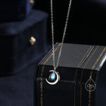 Moonstone Moon and Droplet Pendant Necklace in Sterling Silver, Silver or Gold or Rose Gold, Moonstone Starburst, Moon and Sun, Moon Face