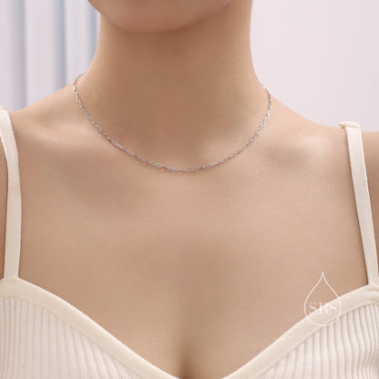 Minimalist Dainty Paperclip Chain Choker Necklace in Sterling Silver, Available in Three Lengths, Silver or Gold, Skinny Necklace