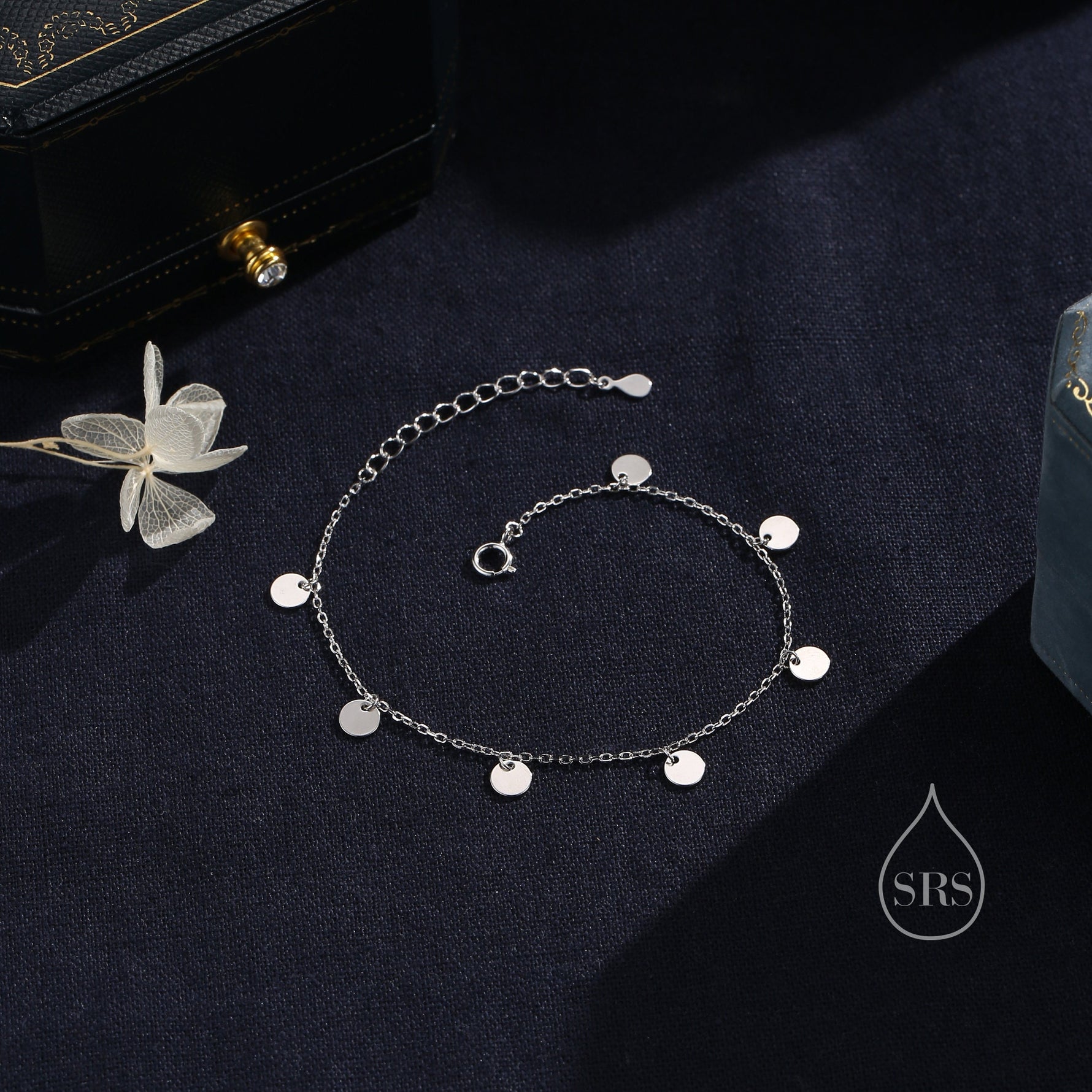 Sterling Silver Disk Charm Bracelet, Silver or Gold, Tiny Disk Charm Bracelet, Delicate Disk Charm Bracelet
