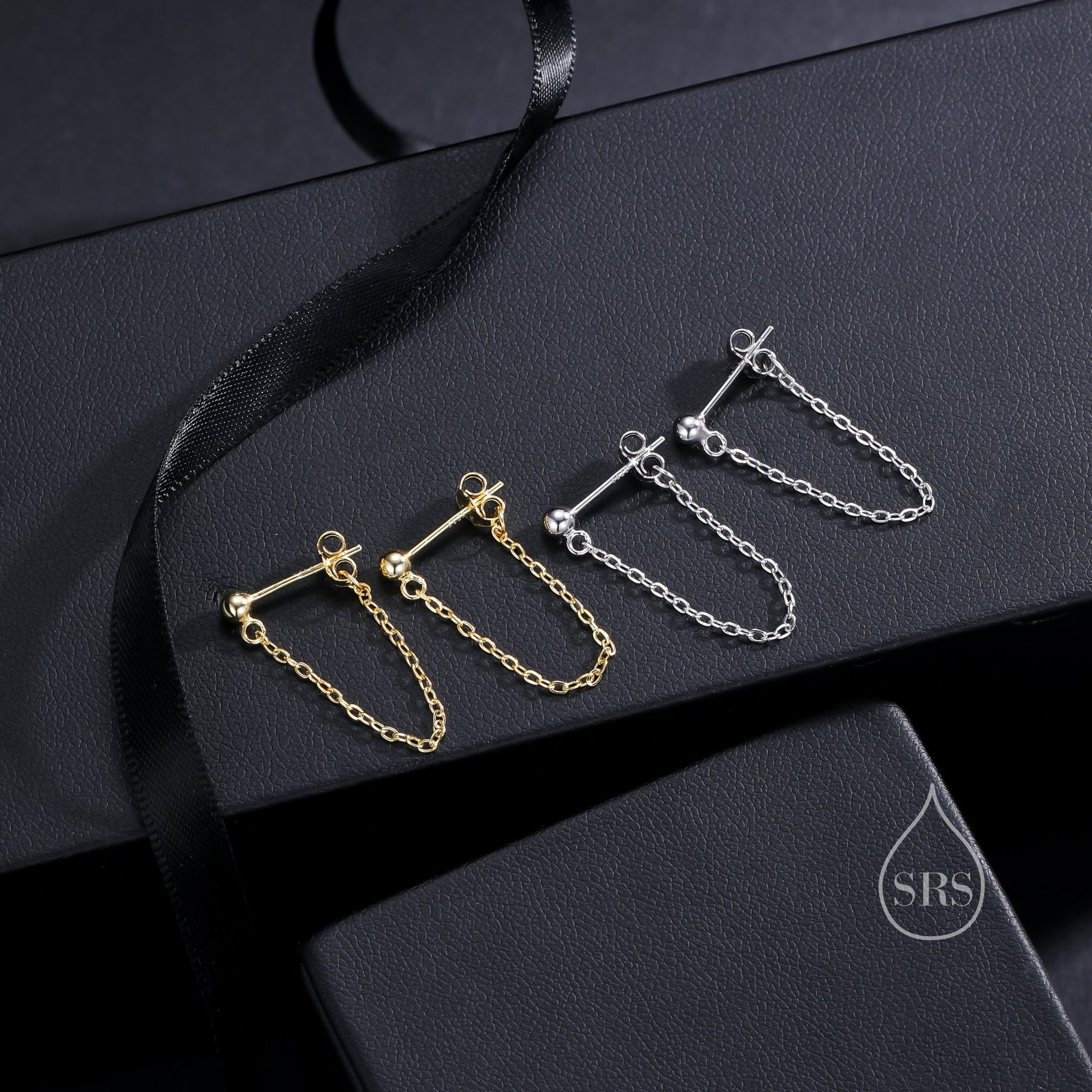 Ball Chain Earrings in Sterling Silver, Silver or Gold, Tiny Ear Jacket, Dainty Jewellery