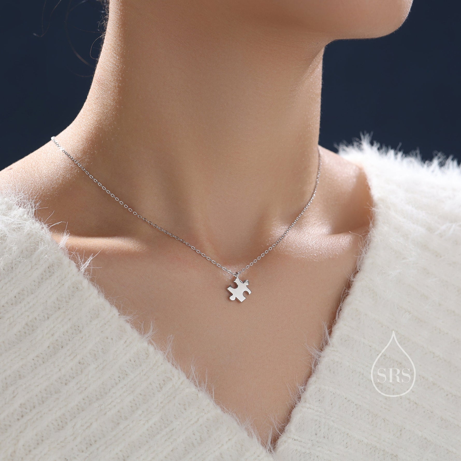 Tiny Jigsaw Pendant Necklace in Sterling Silver, Silver or Gold, Jigsaw Necklace, Tiny Jigsaw Necklace