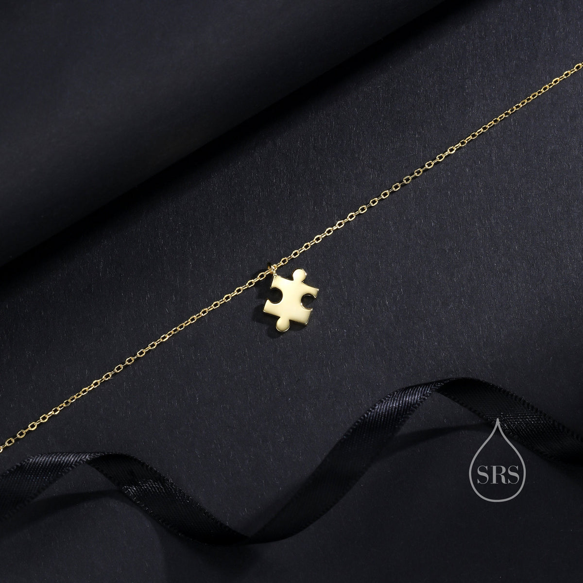 Tiny Jigsaw Pendant Necklace in Sterling Silver, Silver or Gold, Jigsaw Necklace, Tiny Jigsaw Necklace