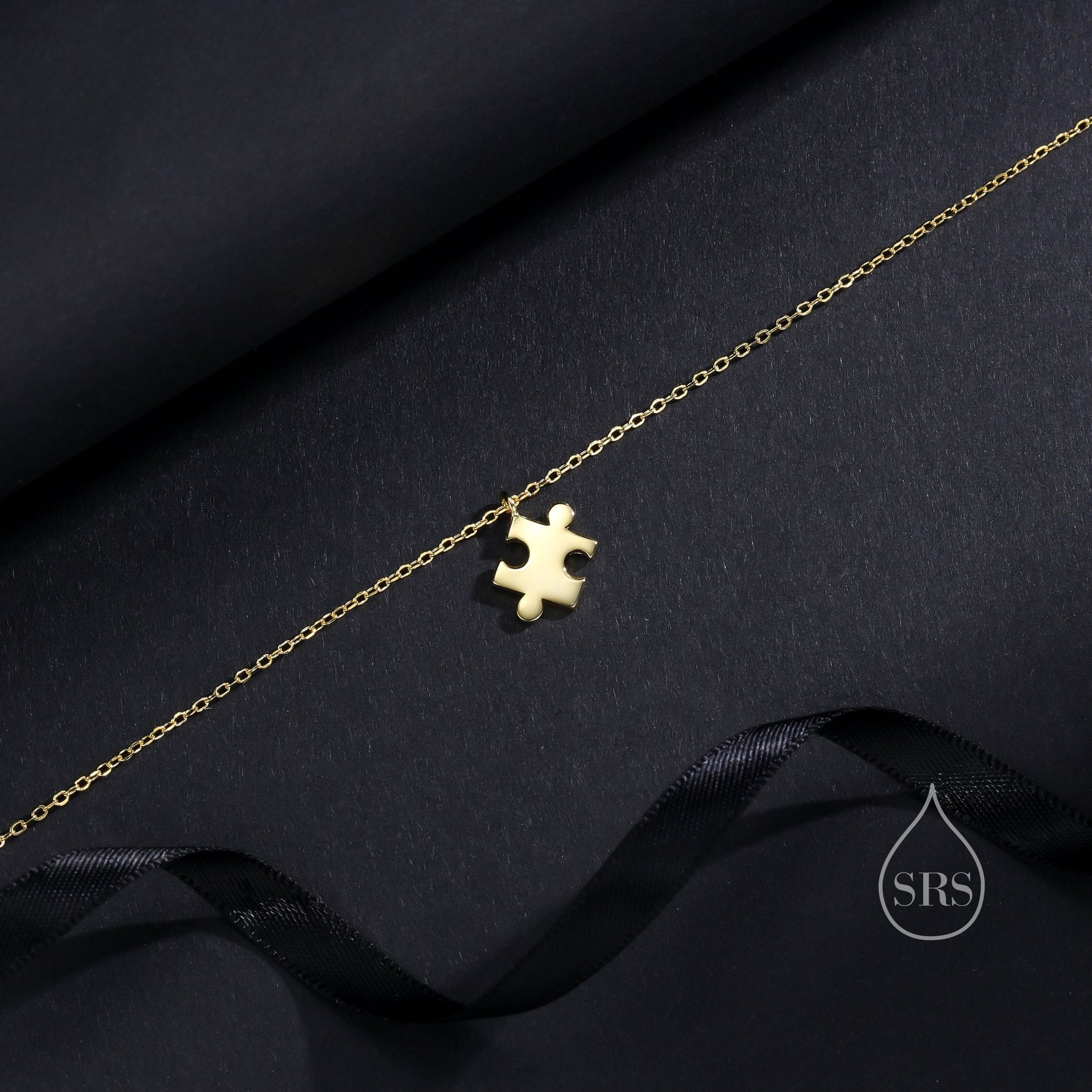 Tiny Jigsaw Pendant Necklace in Sterling Silver, Silver or Gold, Jigsaw Necklace, Tiny Jigsaw Necklace