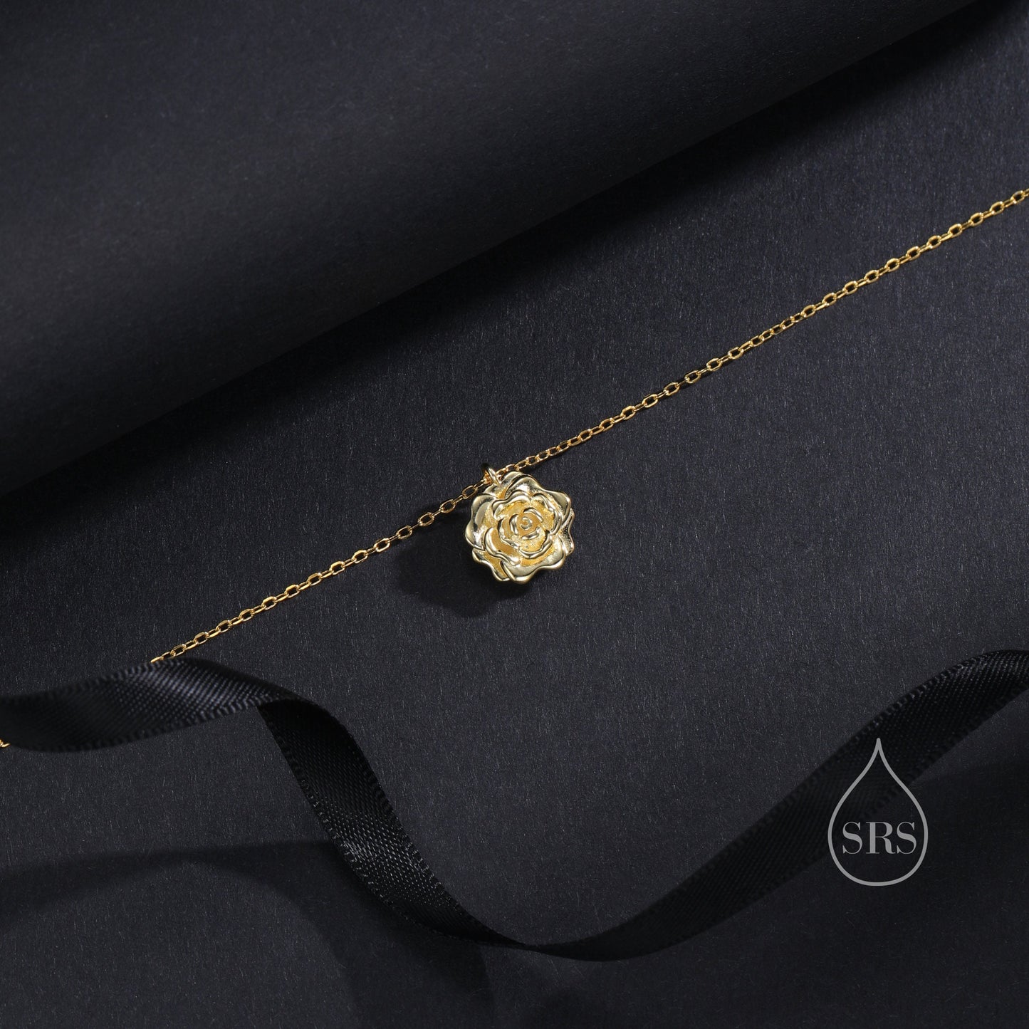 Small Rose Flower Pendant Necklace in Sterling Silver, Silver or Gold or Rose Gold, Rose Flower Necklace