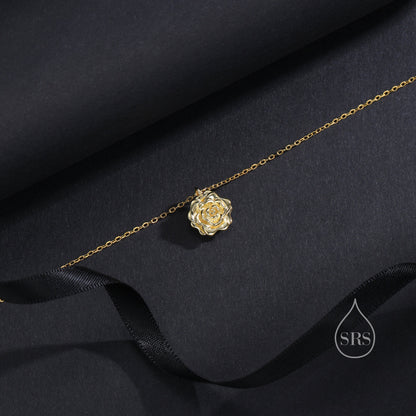 Small Rose Flower Pendant Necklace in Sterling Silver, Silver or Gold or Rose Gold, Rose Flower Necklace