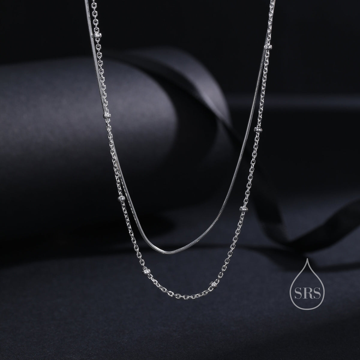 Satellite and Snake Chain Double Layer Necklace