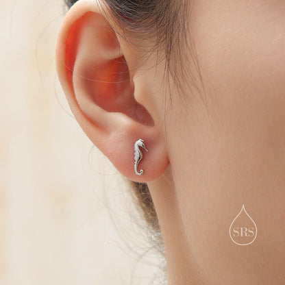 Little Seahorse Fish Stud Earrings in Sterling Silver, Cute Fun Quirky Animal Jewellery, Gift for Her, Animal Lover, Nature Inspired