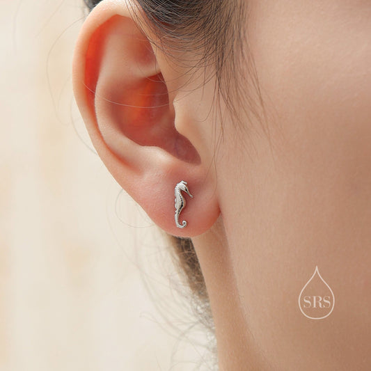 Little Seahorse Fish Stud Earrings in Sterling Silver, Cute Fun Quirky Animal Jewellery, Gift for Her, Animal Lover, Nature Inspired