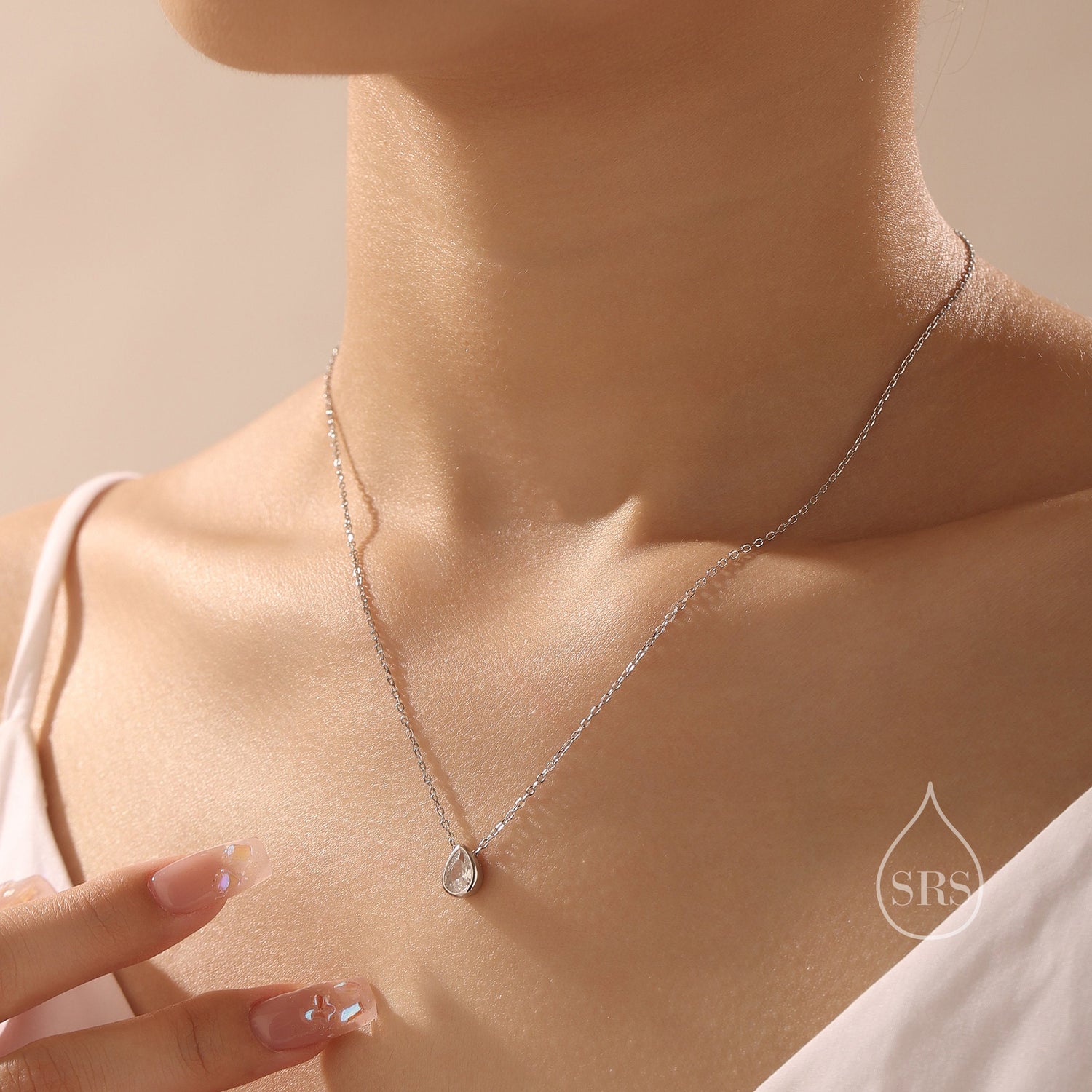 CZ Pear Bezel Pendant Necklace