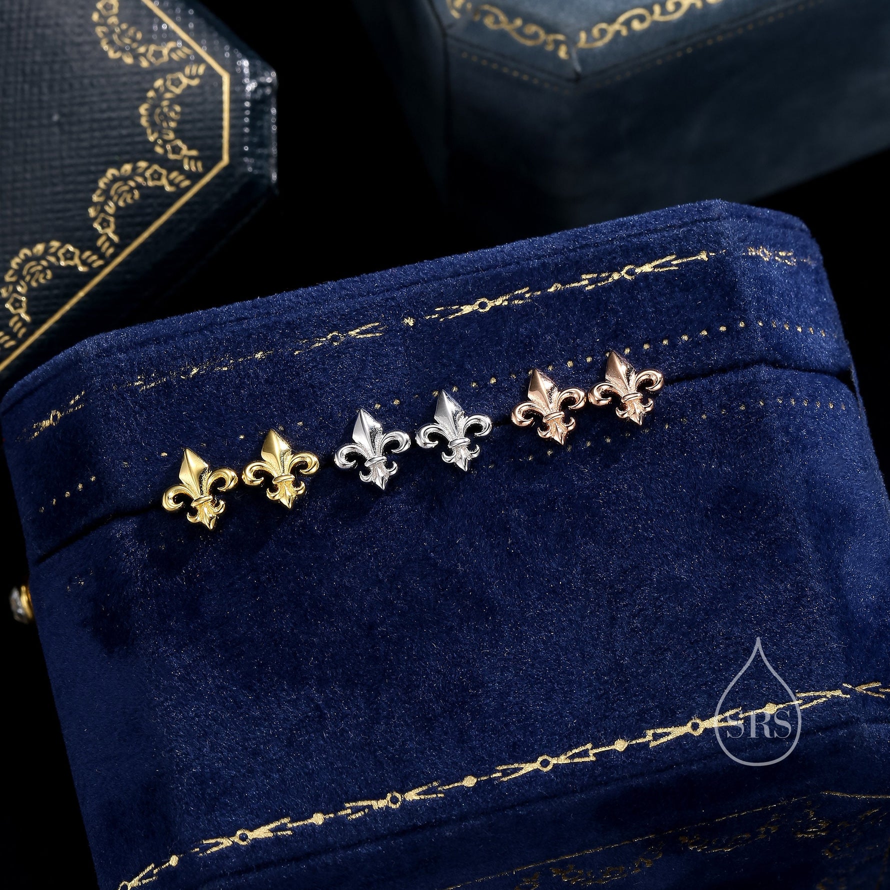 Sterling Silver Fleur De Lis Stud Earrings, Silver or Gold or Rose Gold, fleur-de-lis Earrings, Floral Earrings,