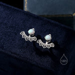 Fire Opal Lotus Ear Jacket in Sterling Silver, Lab Opal Lotus Jacket Earrings in Sterling Silver, Silver or Gold, Front and Back