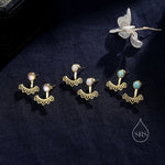 Fire Opal Lotus Ear Jacket in Sterling Silver, Lab Opal Lotus Jacket Earrings in Sterling Silver, Silver or Gold, Front and Back