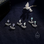 Fire Opal Lotus Ear Jacket in Sterling Silver, Lab Opal Lotus Jacket Earrings in Sterling Silver, Silver or Gold, Front and Back