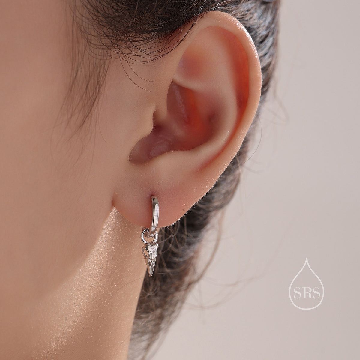 Bird Skull Huggie Hoop Earrings
