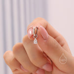 Sterling Silver Pear Cut CZ Droplet Hoop Earrings, Silver, Gold or Rose Gold, Droplet Dangle Hoop Earrings, Interchangeable Charms