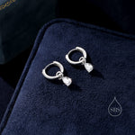 Sterling Silver Pear Cut CZ Droplet Hoop Earrings, Silver, Gold or Rose Gold, Droplet Dangle Hoop Earrings, Interchangeable Charms