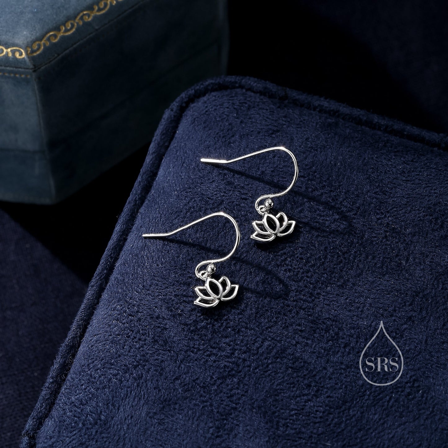 Sterling Silver Lotus Flower Drop Hook Earrings, Silver or Gold or Rose Gold, Water Lily Earrings, Lotus Earrings, Lotus Flower Earrings