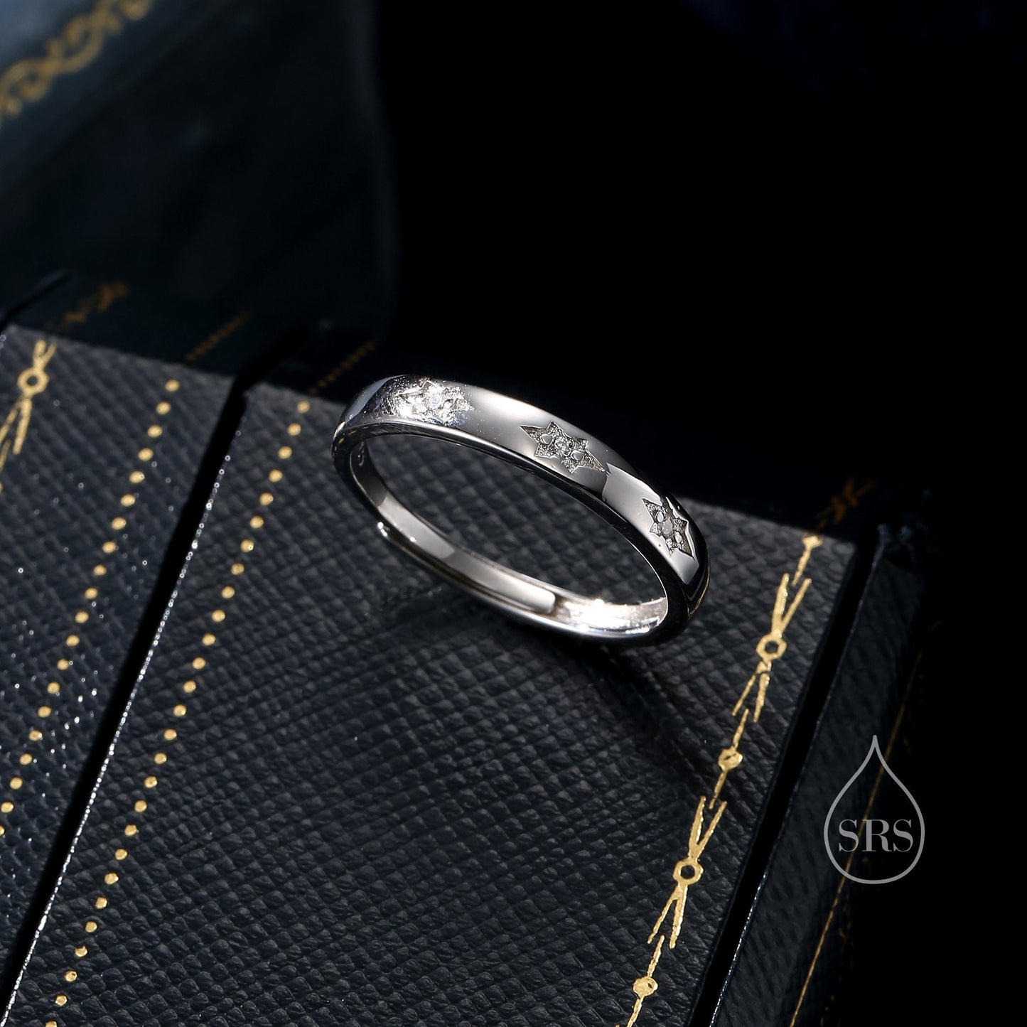 Starburst Ring in Sterling Silver, Adjustable Ring, Silver or Gold, CZ Star Ring, North Star Ring Band