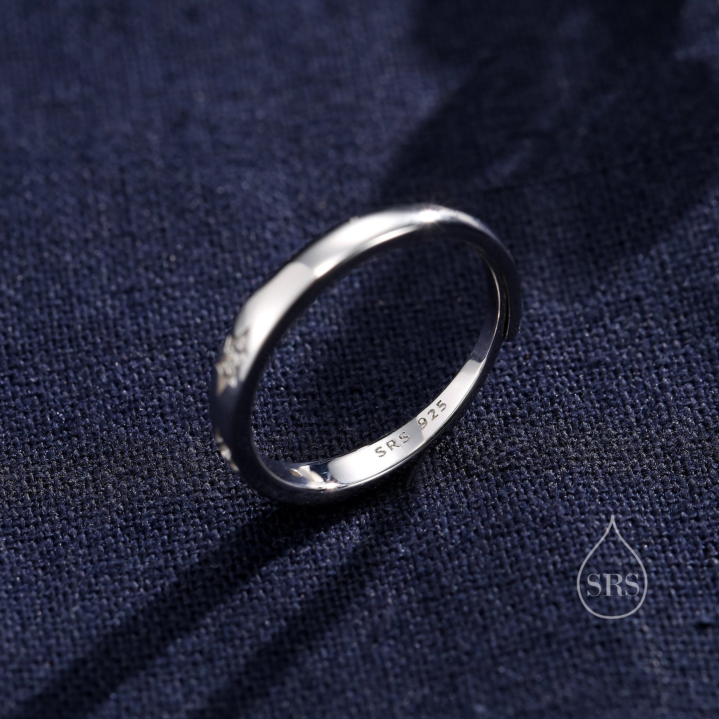 Starburst Ring in Sterling Silver, Adjustable Ring, Silver or Gold, CZ Star Ring, North Star Ring Band