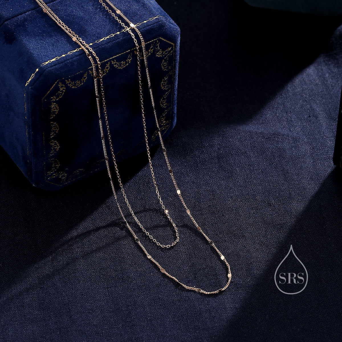 Double Layer Necklace in Sterling Silver with Sparkle Disk Chain, Silver or Gold or Rose Gold, Delicate Two Layer Chain Necklace