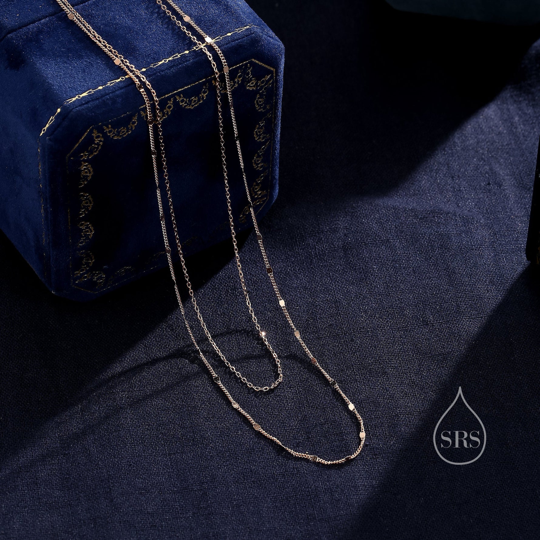 Double Layer Necklace in Sterling Silver with Sparkle Disk Chain, Silver or Gold or Rose Gold, Delicate Two Layer Chain Necklace