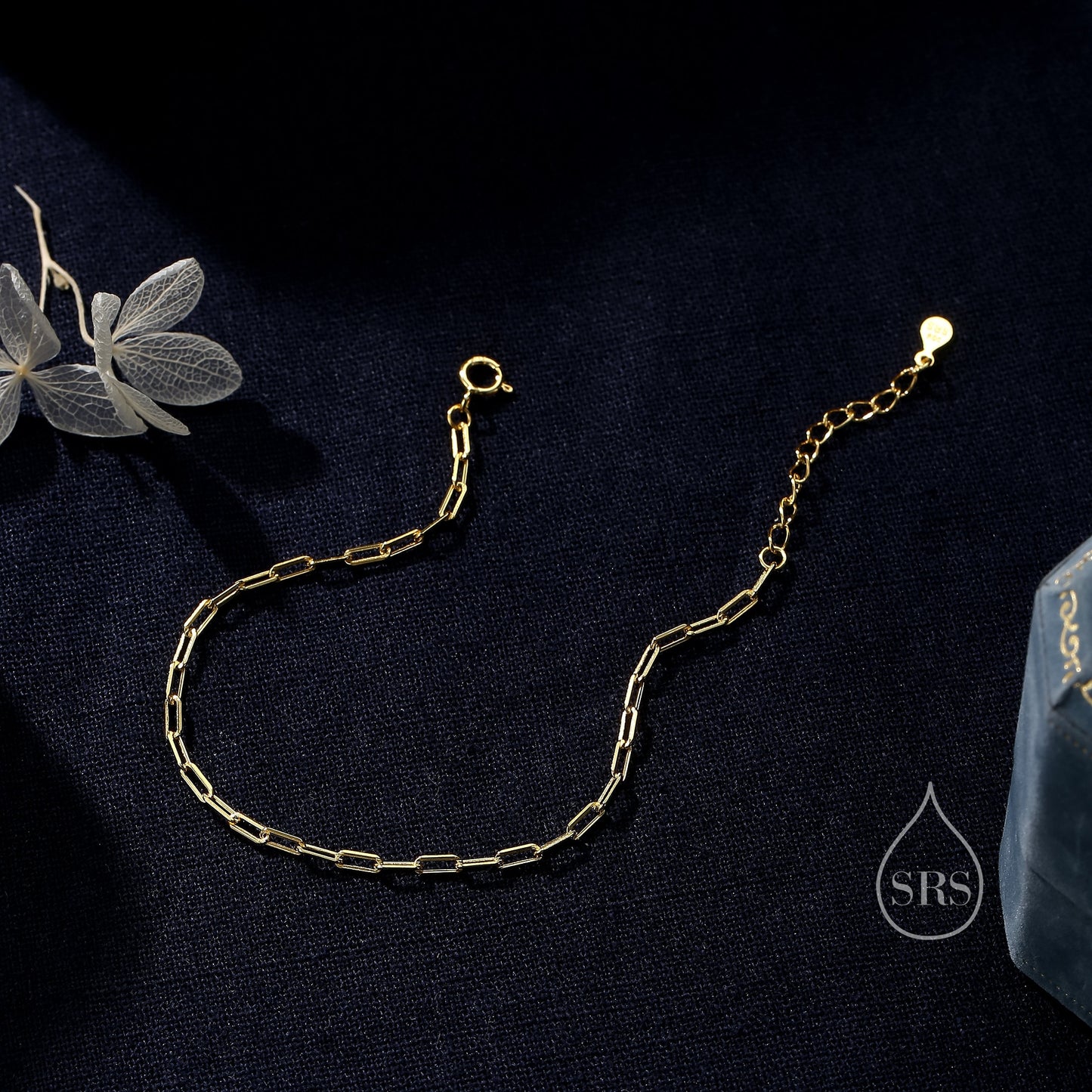 Extra Delicate Paperclip Chain Bracelet in Sterling Silver, Dainty Chain Sparkle Chain Bracelet, Silver or Gold or Rose Gold