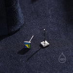 Enamel Square Stud Earrings in Sterling Silver, Hand Painted Enamel Square Earrings, Stained Glass Inspired Square Stud