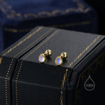 Tiny Moonstone Droplet Screw Back/Internally Threaded Flat Back/Stud Earrings in Sterling Silver, Silver or Gold or Rose Gold, Lab Moonstone
