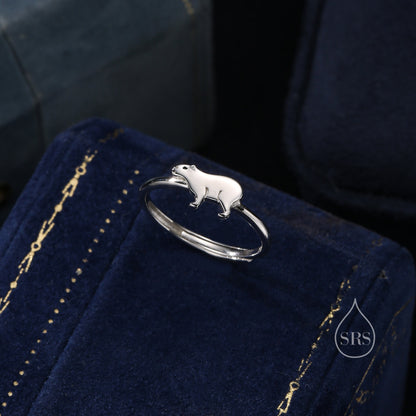 Capybara Ring in Sterling Silver, Adjustable Size, Cute Capybara Ring, Sterling silve Water Animal ring.