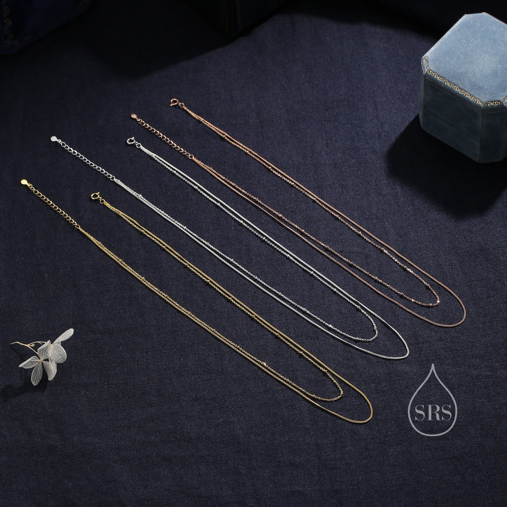 Double Layer Necklace in Sterling Silver with Satellite Chain and Curb Chain, Silver or Gold or Rose Gold, Chain Necklace