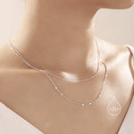 Double Layer Necklace in Sterling Silver with Sparkle Disk Chain, Silver or Gold or Rose Gold, Delicate Two Layer Chain Necklace