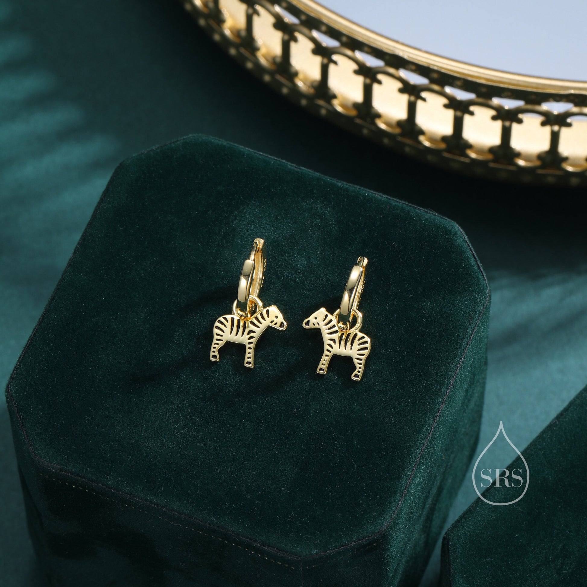 Sterling Silver Zebra Dangle Hoop Earrings, Silver or Gold, Zebra Huggie Hoops, Interchangeable Charms, Detachable