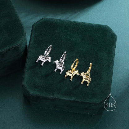 Sterling Silver Zebra Dangle Hoop Earrings, Silver or Gold, Zebra Huggie Hoops, Interchangeable Charms, Detachable