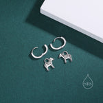 Sterling Silver Zebra Dangle Hoop Earrings, Silver or Gold, Zebra Huggie Hoops, Interchangeable Charms, Detachable
