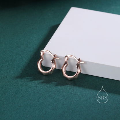 Geometric Faceted Huggie Hoops in Sterling Silver, Silver or Gold or Rose Gold,   Chunky Look but Light Weight