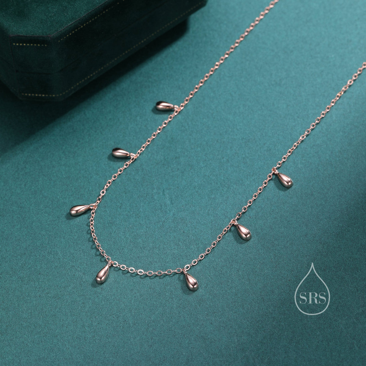 Droplet Pendant Necklace in Sterling Silver, Silver or Gold or Rose Gold, Droplet Charm Necklace, Droplet Satellite Necklace